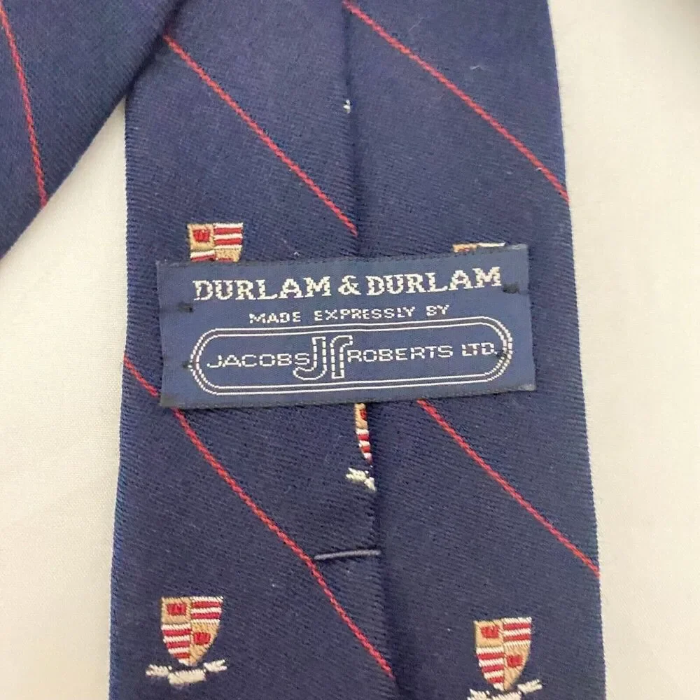 #5629 Jacobs Roberts Durlam and Durl am Blue Crest Novelty Mens Necktie, Tie